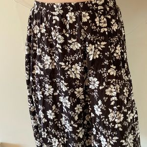brown and cream floral flowy midi skirt